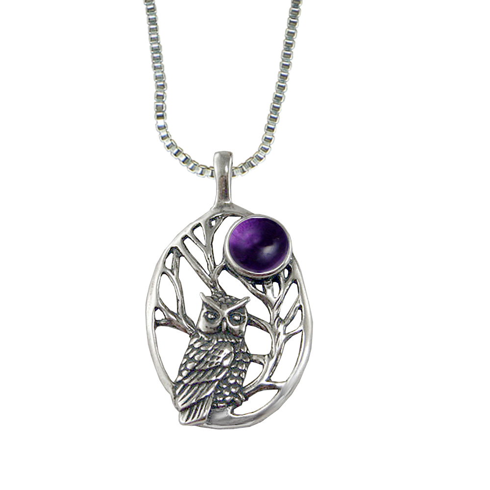Sterling Silver Sacred Owl Pendant With Amethyst